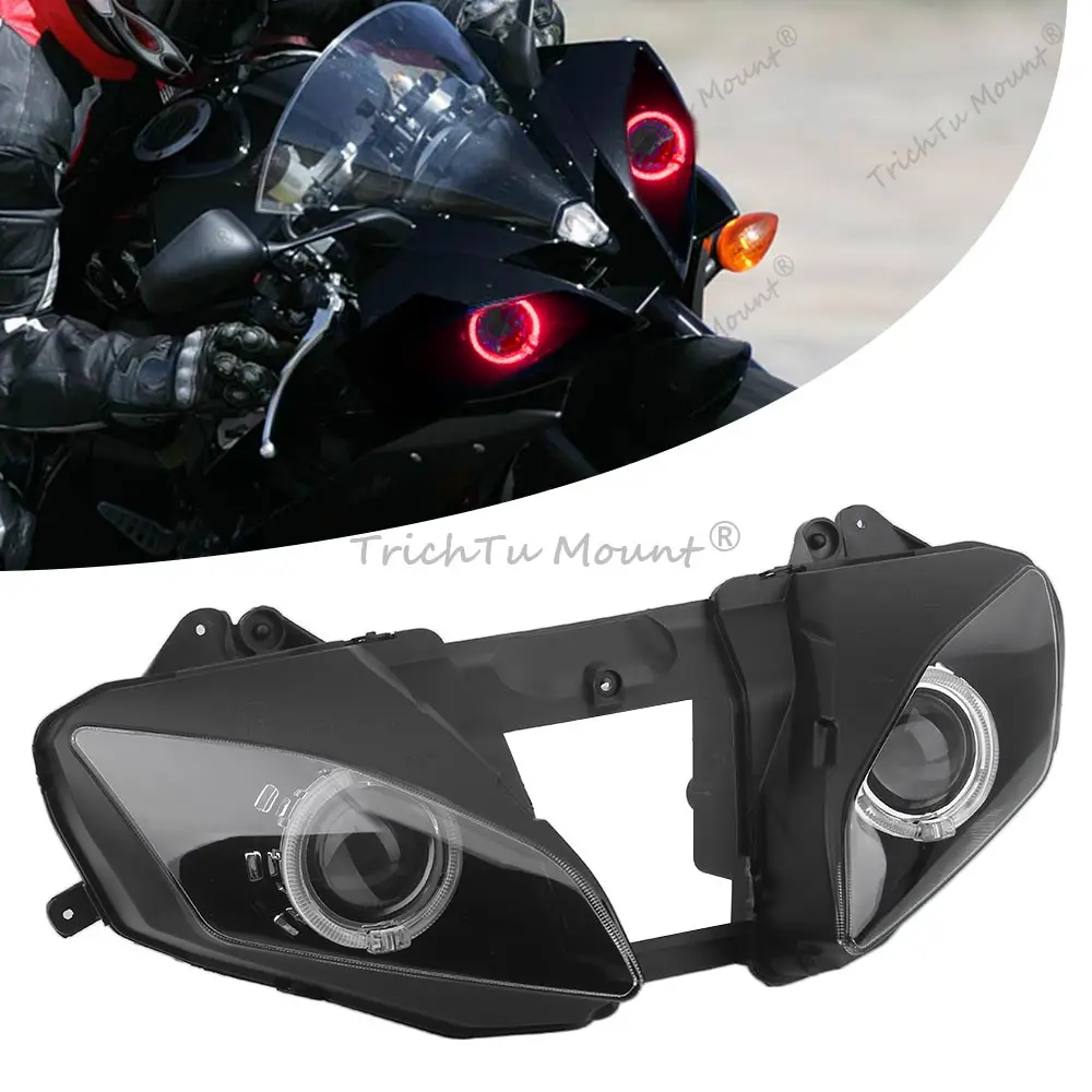 Motorcycle Headlight Assembled Front Headlight Hid Headlight Assembly Fits For Yamaha Yzf R6 2006-2007 Black Case Red Angel Eye