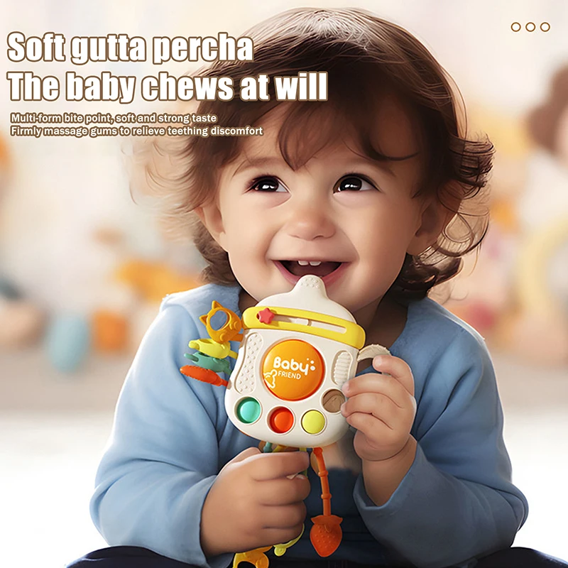 

Baby Milk Bottle Shape Teething Toy Rattle Pull String Chew Toy Gum Itching Relief Early Education