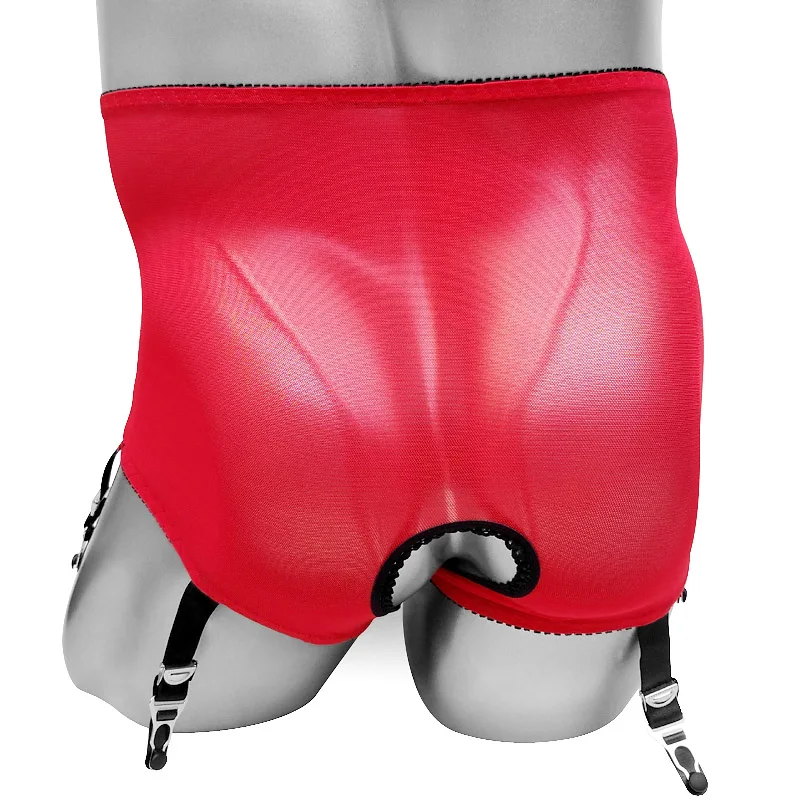 Men's Garter Panties Sissy Sexy Lingerie Lace High Waist Mesh Suspender Panties Open Crotch Adjustable Straps Black White Red