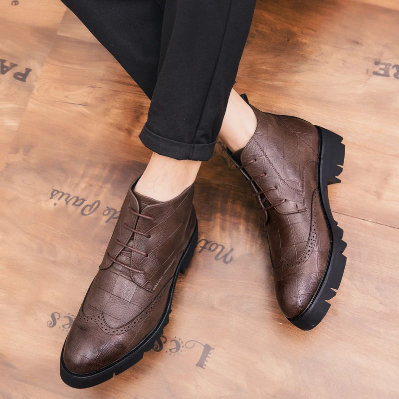 Men Round Toe Lace-up Fashion Business Ankle Boots