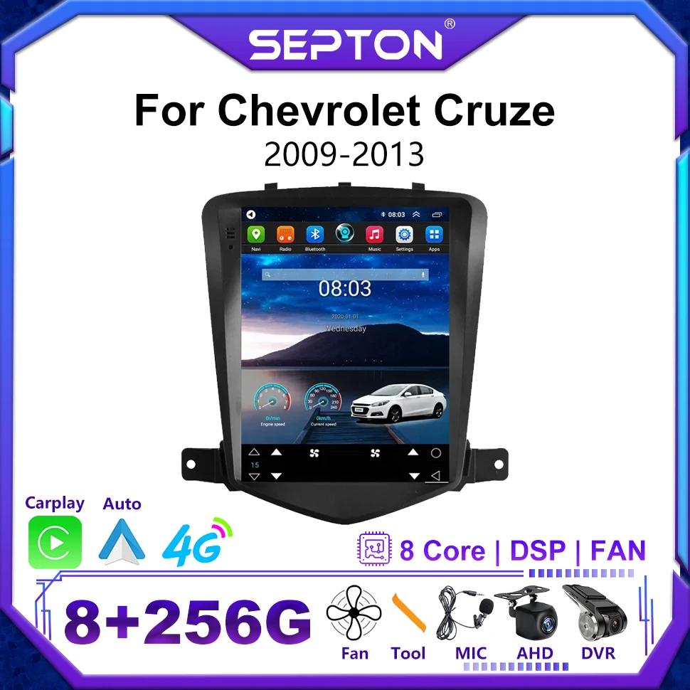 

SEPTON 9.7"Car Radio for Chevrolet Cruze 2008-2014 CarPlay Multimedia Video Player Stereo GPS 4G 2Din Audio HeadUnit Android 12