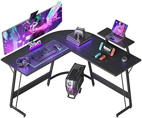 

L Shaped Desk, Computer Corner Desk, Gaming Desk with Monitor Stand, Office Study Writing Workstation, Space-Saving, Black