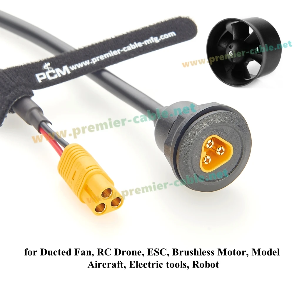 

Amass MT60 Male to Female Extension Cable Flush Panel Mount XT60 3Pin Bullet Power Drone Connector for Duct Fan Brushless Motor