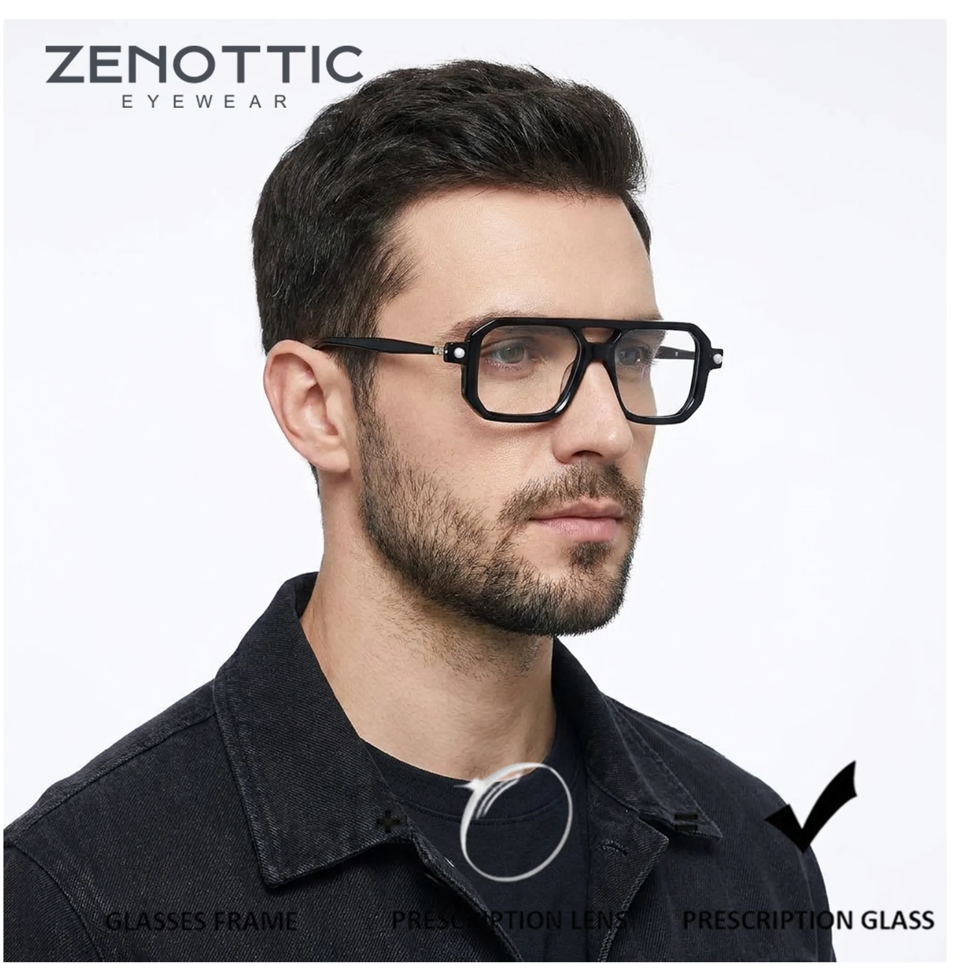 ZENOTTIC (taille XXL) Lunettes de vue pour hommes avec montures en acétate, verres personnalisés pour myopie/progression, lunettes photochromiques