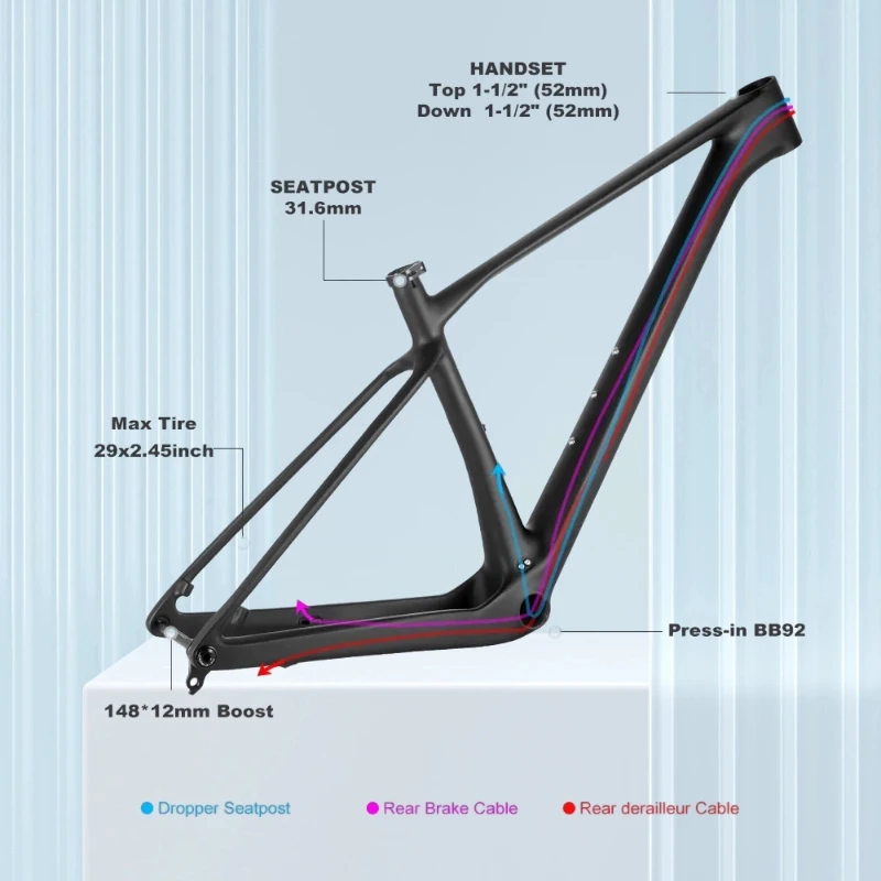 

29 XC Hardtail Mountain Bike Frame Boost UDH 148x12mm Max Tire 2.4 Carbon Fiber Mountain Thru Axle BB92 Bike Frame