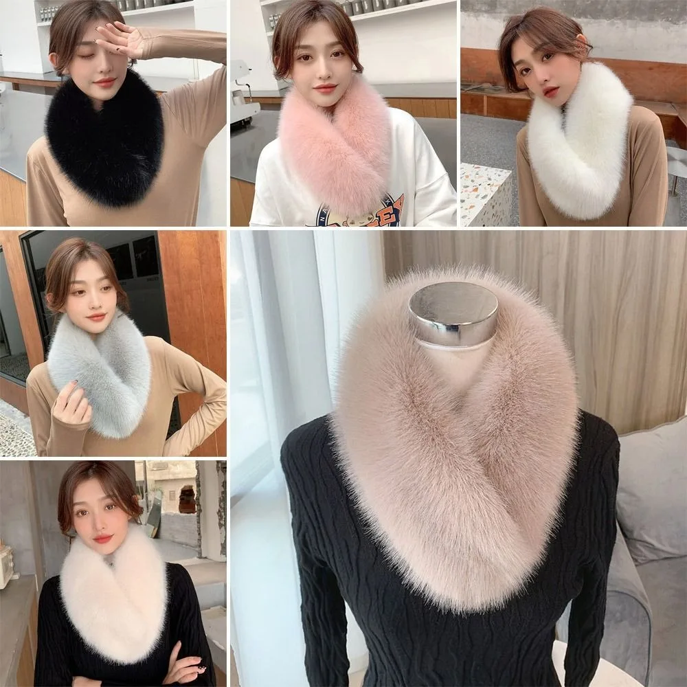 Double Sided Scarf Windproof Thick Warm Faux Fox Fur Neck Warmer Loop Circle Design Detachable Fur Collar Trim Daily Cold Proof