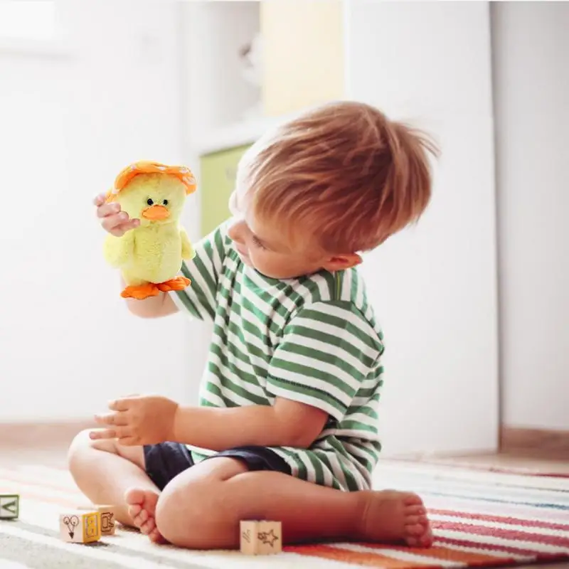 Canard en peluche chantant jaune pour enfants, animal en peluche doux, jouet coule, développement de la motricité fine, jouet d'apprentissage mentaires oriel, cadeau pour enfants