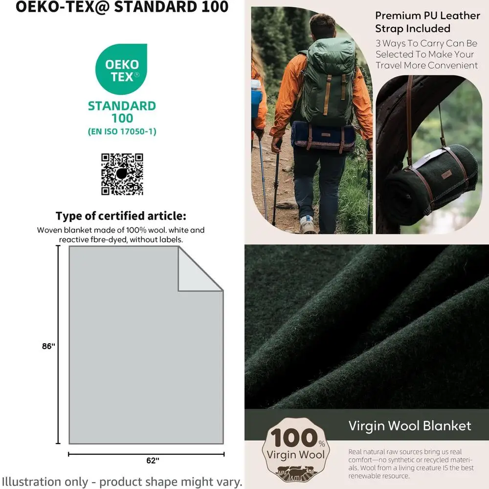 

Плед из премиальной шерсти 62x86 см - теплый, толстый, моющийся, идеально подходит для активного отдыха, кемпинга и снаряжения для выживания