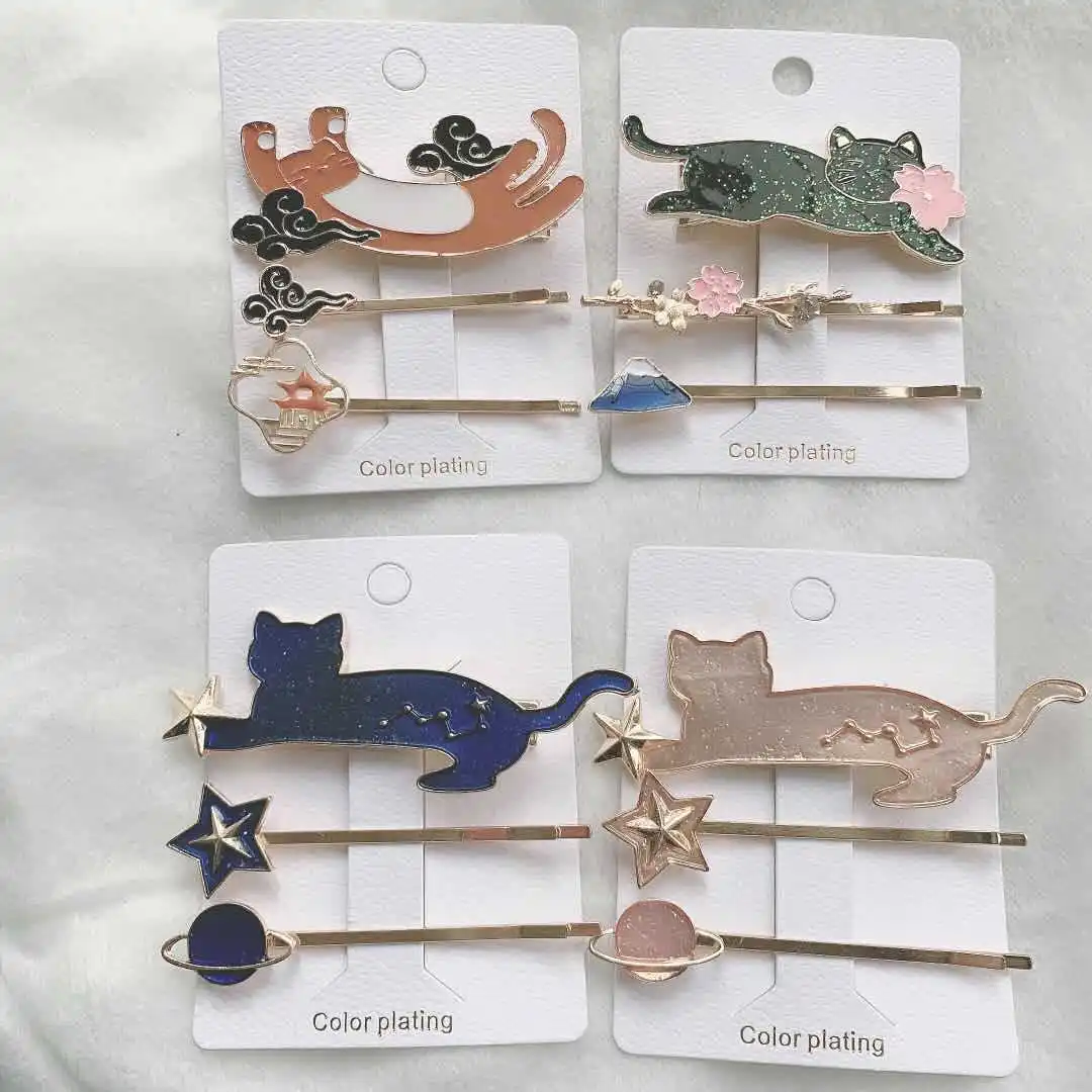 

Japanese Cute Cartoon Cat Sparkly Star Hair Clip for Girls Side Bangs Hair Accessories Adorable Decor Sturdy