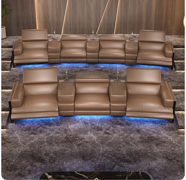 Private villa basement Home theater leather living room arc electric function video room video room sofa