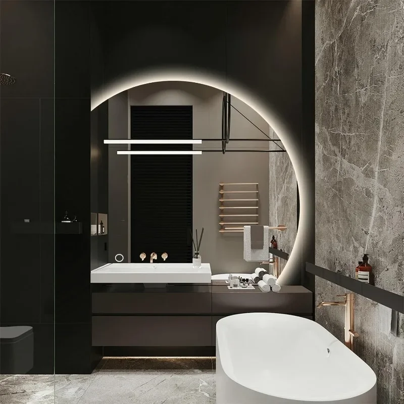 

Irregular 1/4 Round Lighted Mirror Half Moon LED Mirror Backlit Semi Circle Frameless Mirror for Entryway for Bathroom
