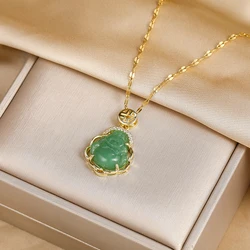 New In Safe Guard Lucky Maitreya Buddha Pendant Stainless Steel Necklaces For Women Vintage Style Female Birthday Gift Jewelry