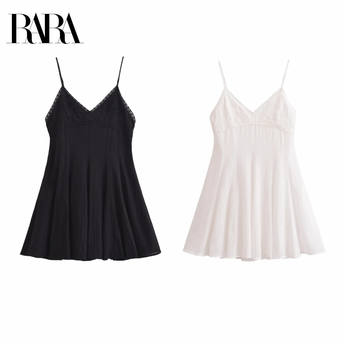 

RARA Womens Resort Style Sleeveless Spaghetti Strap Mini Dress with Embroidery and Hollow - Out Design for a Charming Look