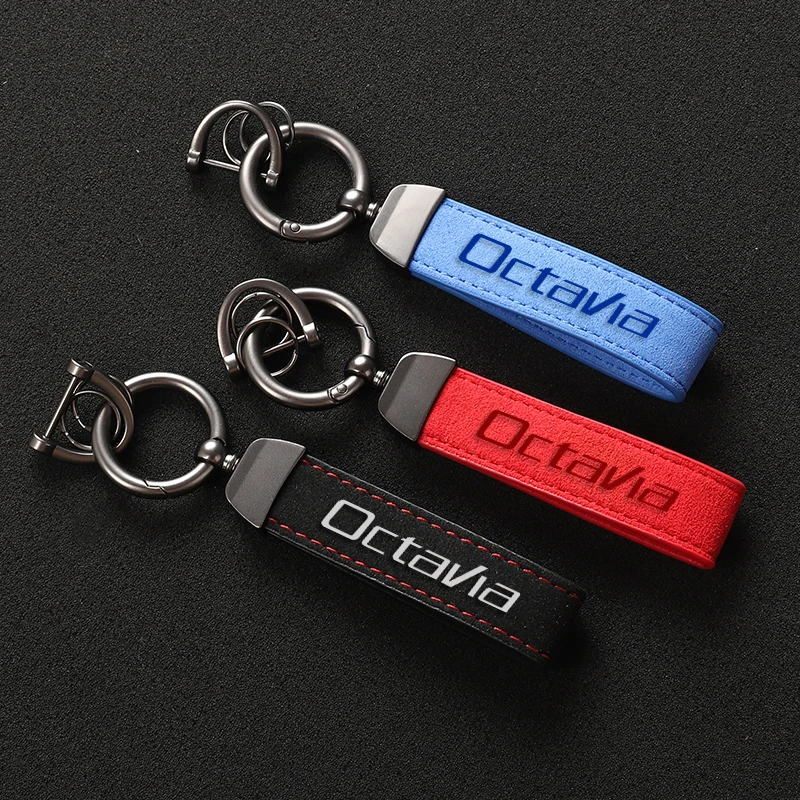 

For Skoda Octavia 1 2 3 MK1 MK2 MK3 Sedan Combi 1996-2014 2015 2016 2017 Car High Grade Suede Leather Car Keychain Octavia logo