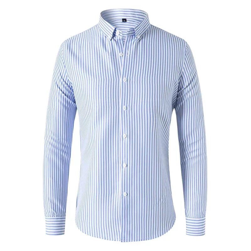 2024 Korean Long Sleeve Striped Shirt Men Clothing Simple Slim Business Casual Blouse Homme Men Shirts Sweatwear