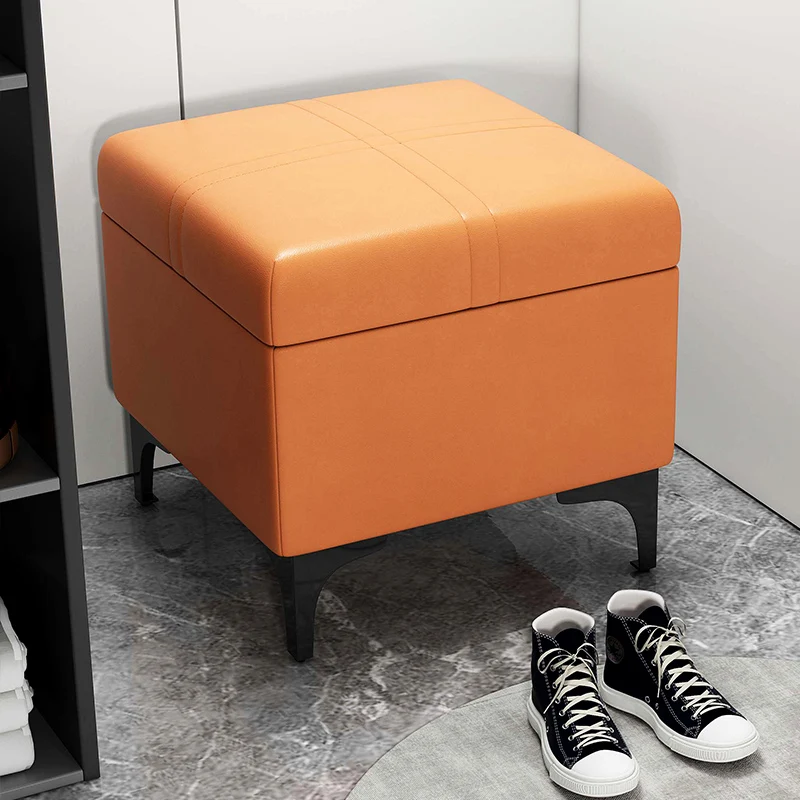 

Living Room Storage Square Foot Stool Vanity Leather Entrance Shoe Bedroom Foot Stool Chair Small Kids Kruk Home Furnitures