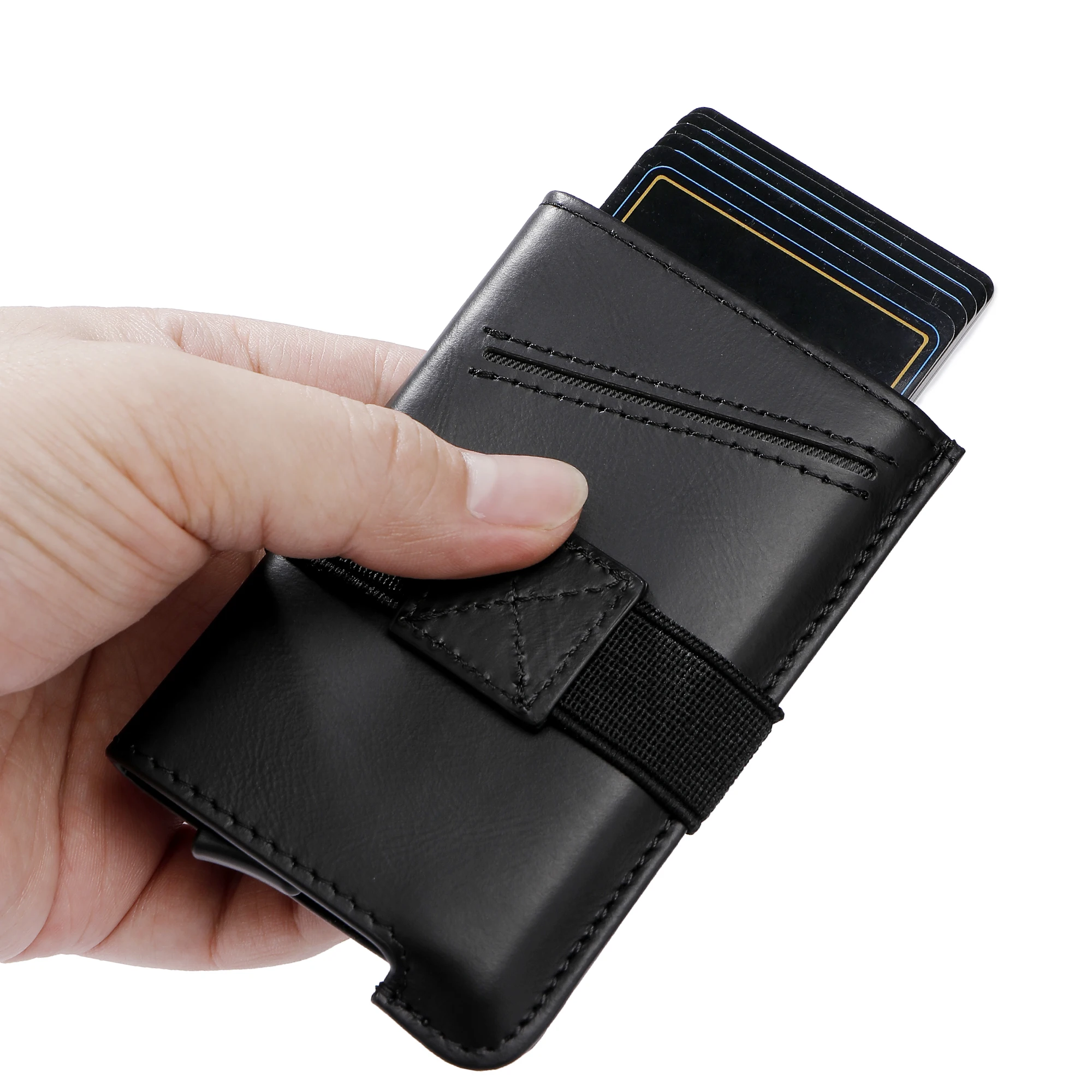 Classic Design Pop-Up Card Holder For Men Luxury Genuine leather Case Short smart wallet RFID Protection