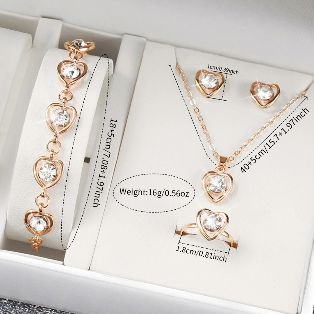6Pcs/set Women Fashion Bracelet Watch Quartz Watch and Heart-shaped Jewelry Set(Box Not Included )