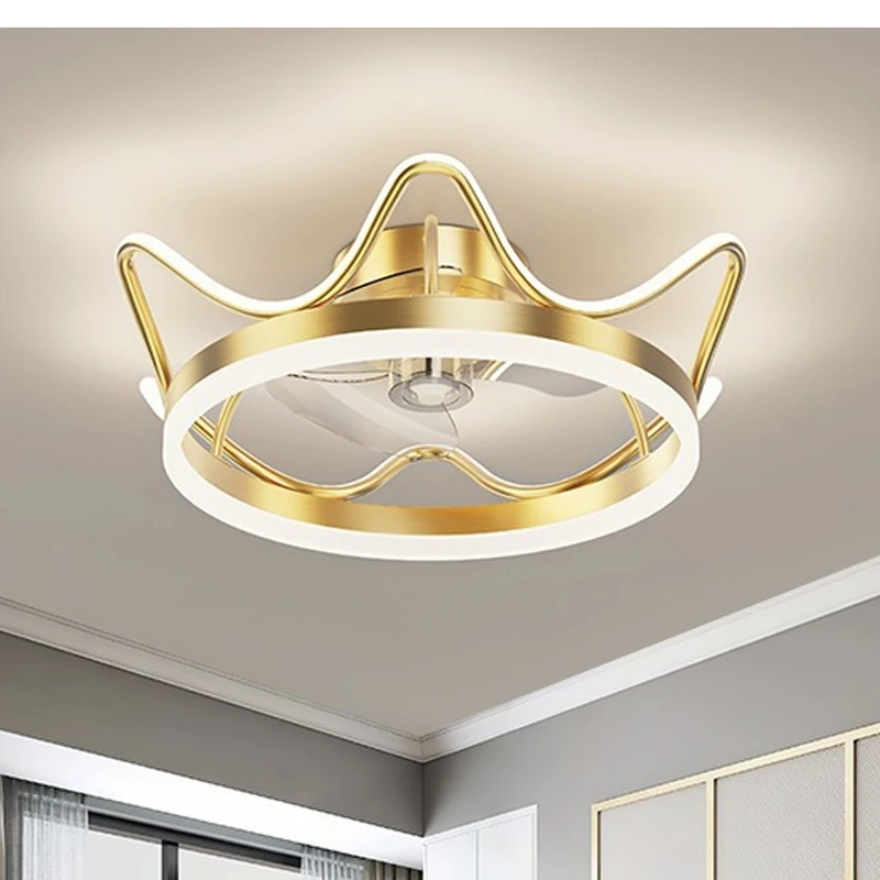 

LED Postmodern Minimalist Ceiling Fan Lamp Silent Bedroom Ceiling Light Circular Children's Crown Living Room Lighting Fixture