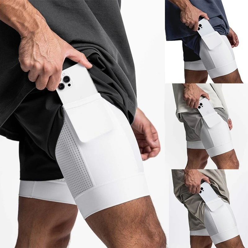 

Мужские спортивные повседневные шорты Crazy Muscle Men's, двухслойные, 2 в 1, для марафона, баскетбола, фитнеса, влагоотводящие, быстросохнущие