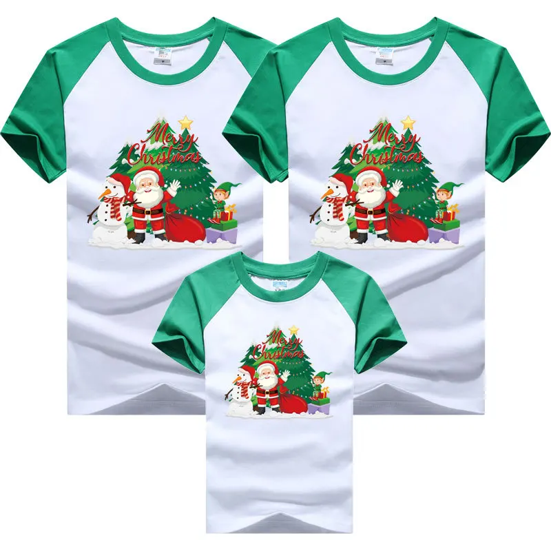 Cute Christmas Family Matching T-shirts Mom and Daughter Clothes Father and Kids Tees Cotton