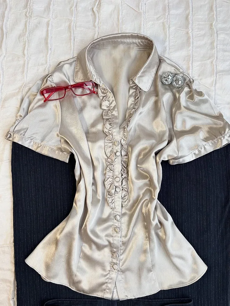 

Champagne Color ort Sve Hepburn Sle Unique irt f Sp Girl Original Design Faionable Korean Version Slim Fit P...