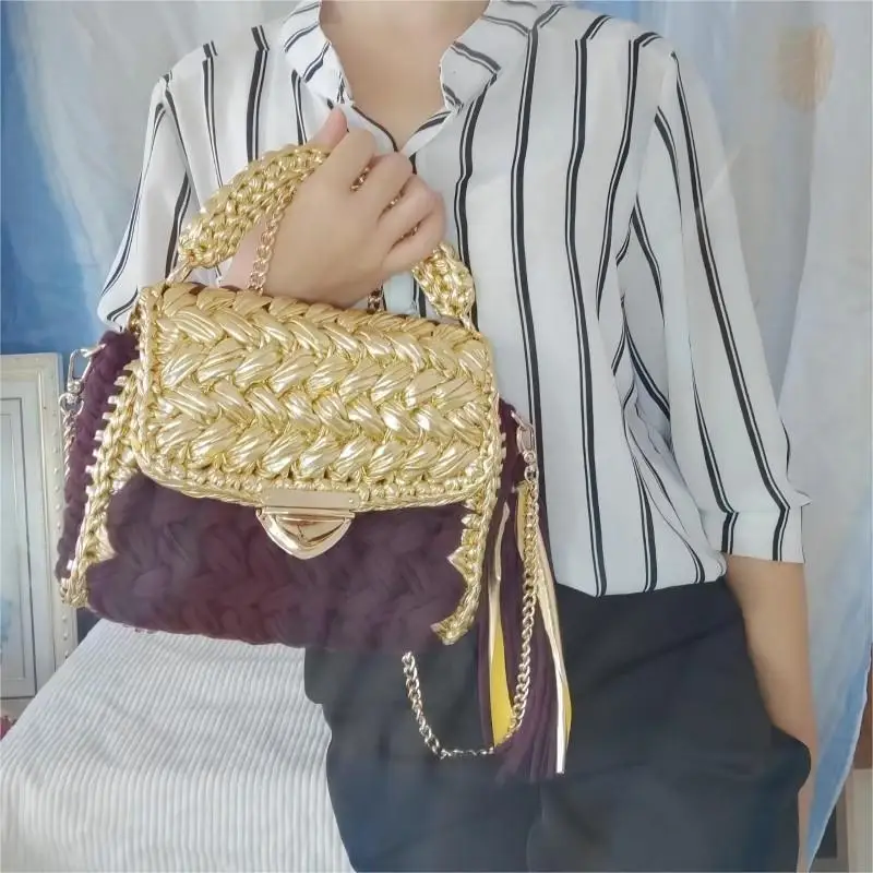 Fashion handbags hand woven bag gold and silver single shoulder bag lady inclined shoulder bag