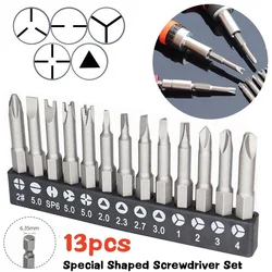 13Pcs Special Shaped Screwdriver Set 6.35mm Hexagon Shank 50mm U-shaped Y-Type Triangle Inner Cross Three Points Drill Bit Tools