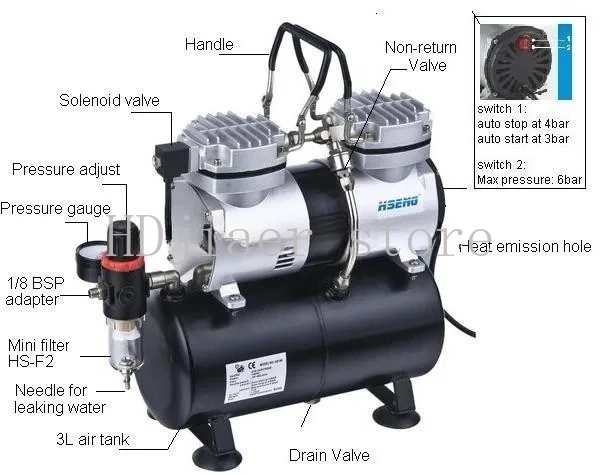 

AS196 Mini Airbrush Compressor Kit Dual Action AirBrush Spray Paint Gun Hose Paint Art