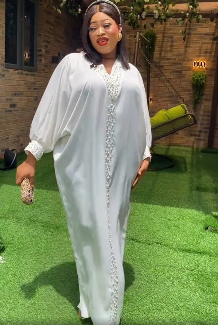 African Dresses Women 2023 Abaya Bazin RicWhe Robe Femme Musulmane Africa Clothing Beading Baet Sleeve Maxi Dress Party Weding