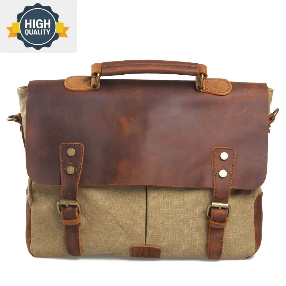 

Waxed Canvas Vintage Male Messenger Bag Oiled Leather Military Business Large Capacity School Laptop Crossbody s for men