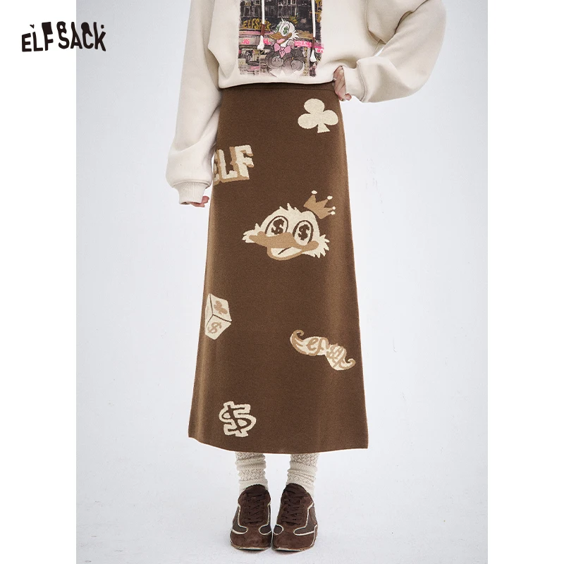 

ELFSACK 2025 Winter New Arrivals Y2K Graphic Long Half Skirt For Woman