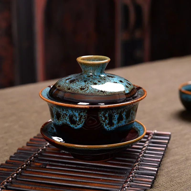 Chinese Gaiwan Tea Set fish Kung Fu Tea Tureen Kiln change Gai wan multicolor Teaware Sancai Tea Cup travel Beautiful kettle