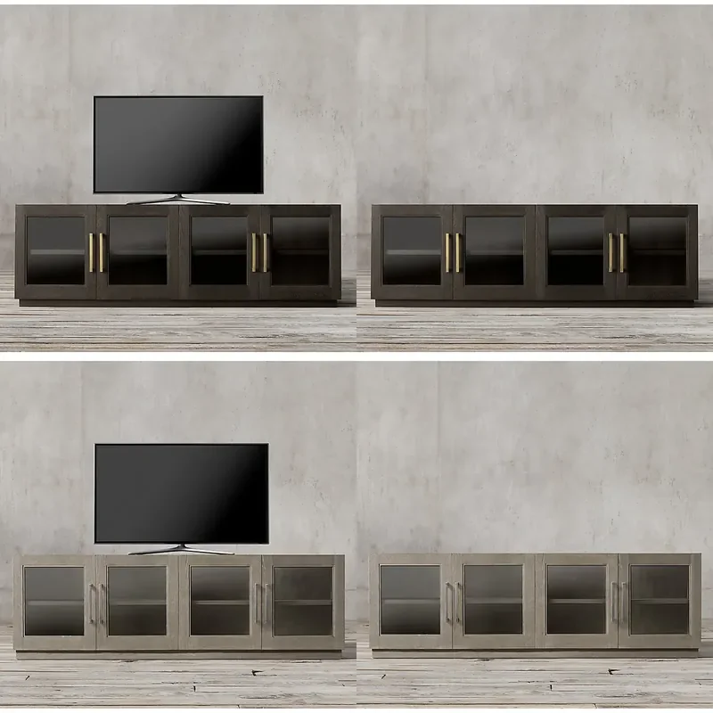 For French Country Retro Solid Wood Glass Door TV Cabinet Modern Simple Living Room Storage Console Table