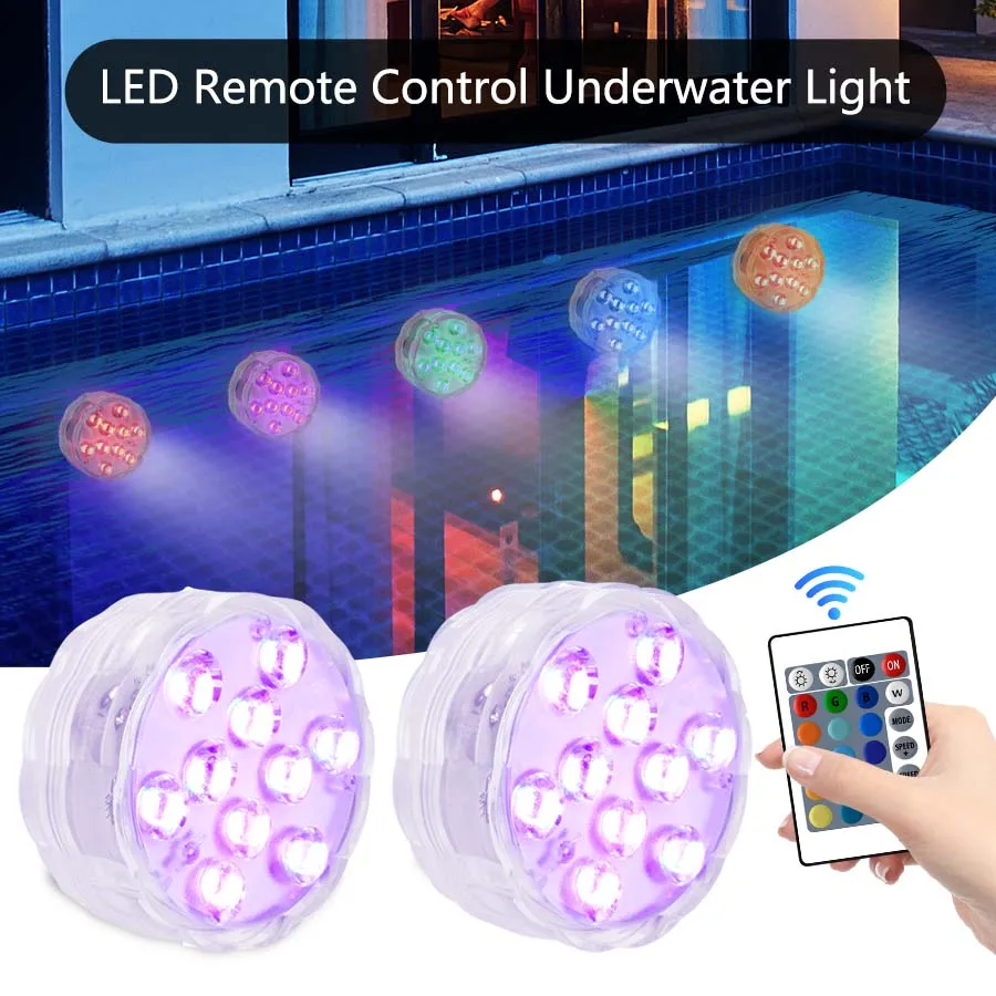 10 LEDs RGB Submersible Light Underwater Light Remote Control Swimming Pool Wedding Party Aquarium Decor Pool Accessories