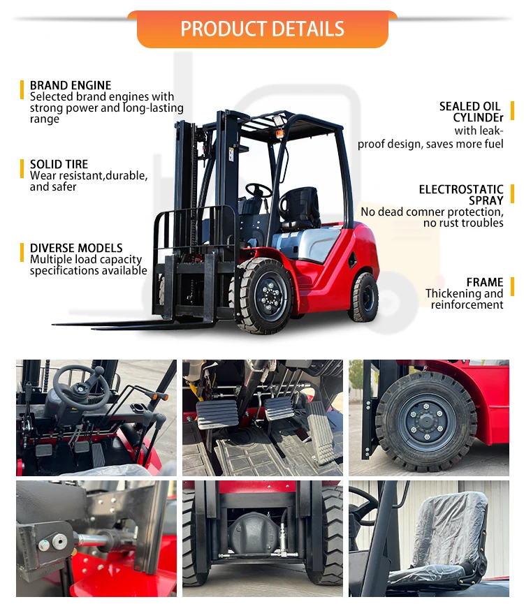 China CE EPA Diesel Tragbarer Gabelstapler Hydraulischer Hubstapler Schwerlast-Gabelstapler Landwirtschaftlicher 4-Rad-Diesel-Palettengabelstapler Maßgefertigt – Detail 4