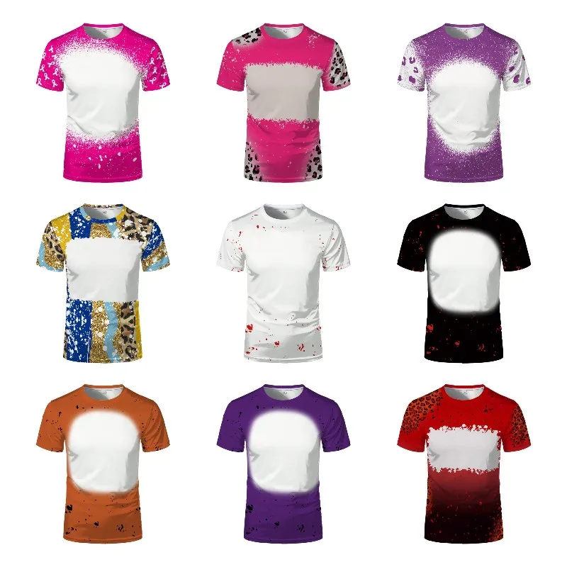 Sublimation Tie Dye Blank Polyester Tee Tops Heat Transfer Blanks T-shirt Round Neck Short Sleeve For DIY Custom Logo