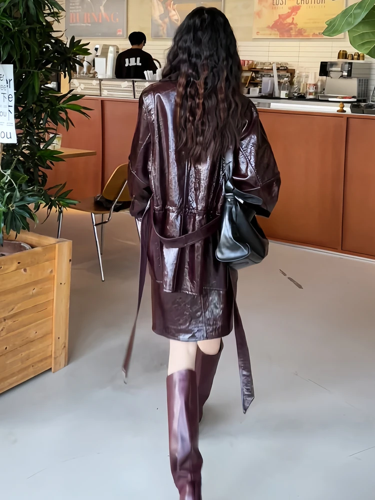 IANTSUI 2025秋冬新作 両面着用 通勤 オイルワックスレザー ルーズアウター レディースファッション PUコート