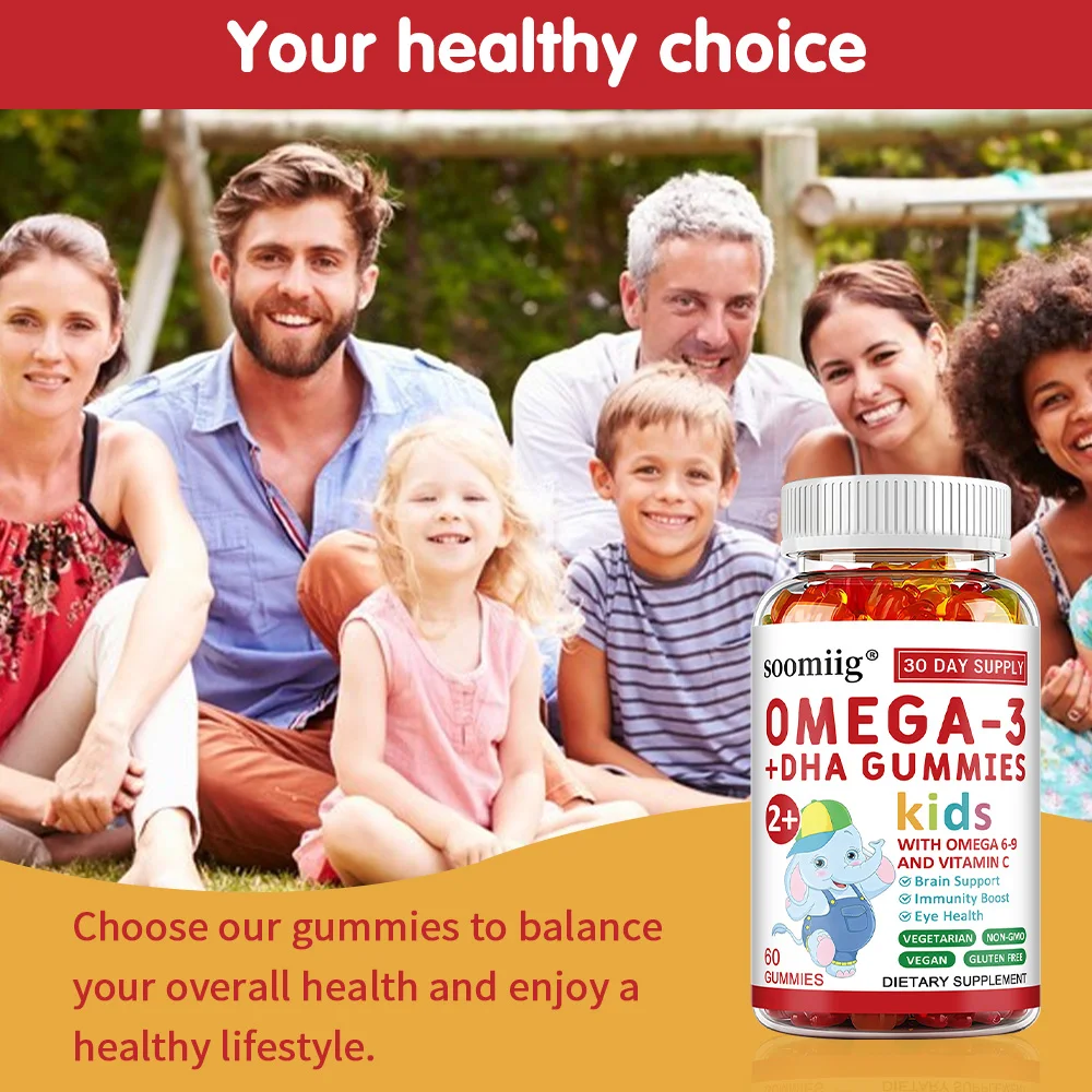 Omega 3-6-9 Gummies for Children 2 Years and Older, Promotes Brain and Heart Health, Boosts Immunity, Supports Vision Health