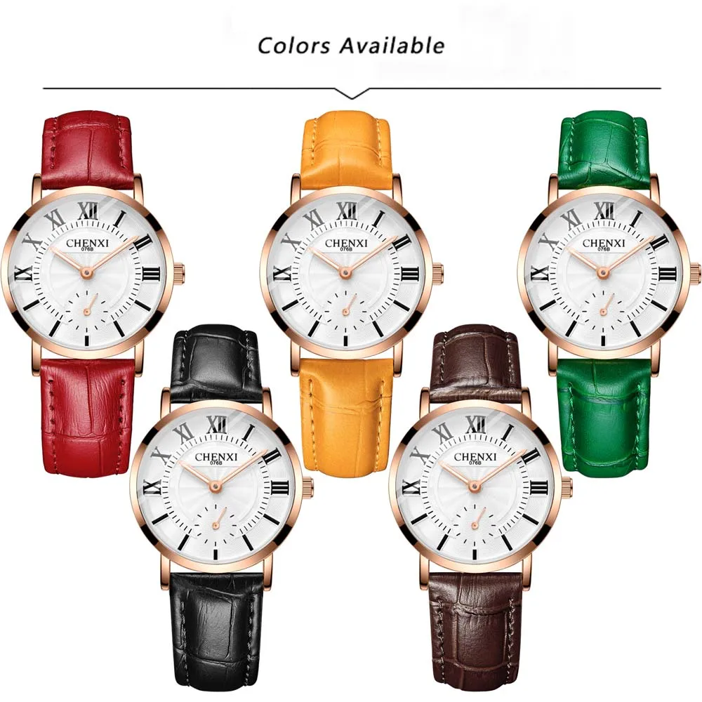 CHENXI Couple's Matching Watches Stylish Women's Quartz Watch with Round Dial  Leather Strap Men's Watch Set Gift for Couple