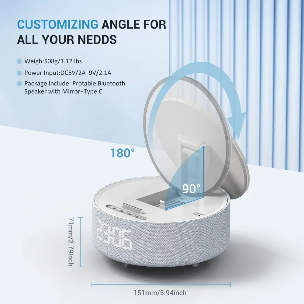 4-in-1 15W wireless charger alarm clock LED night light Bluetooth speaker with makeup mirror suitable for iPhone XiaoMi charger