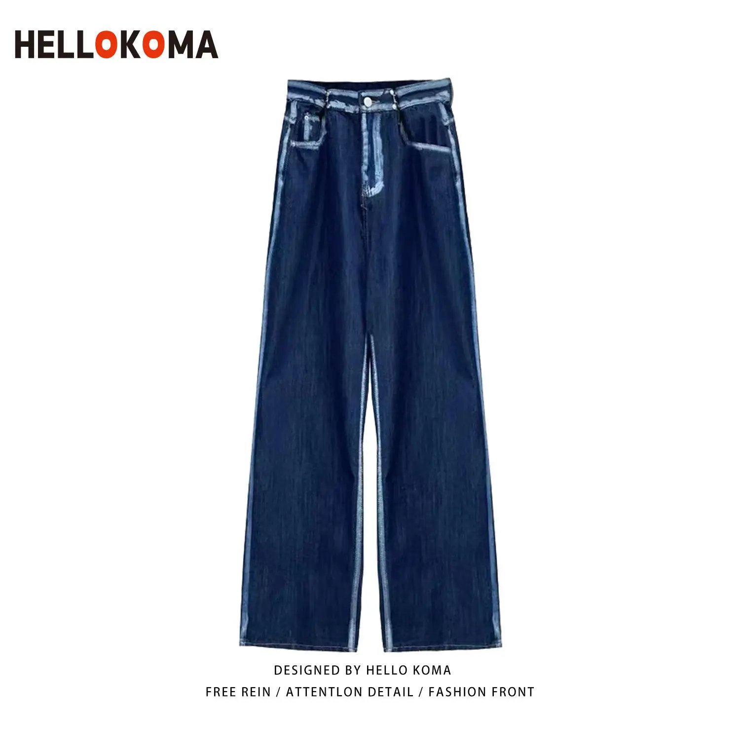 

Streetwear Women Jeans Spring Autumn Trend Stripes Straight Jeans Women's All-Match Mop Pants Korean Style High Waist Slimming