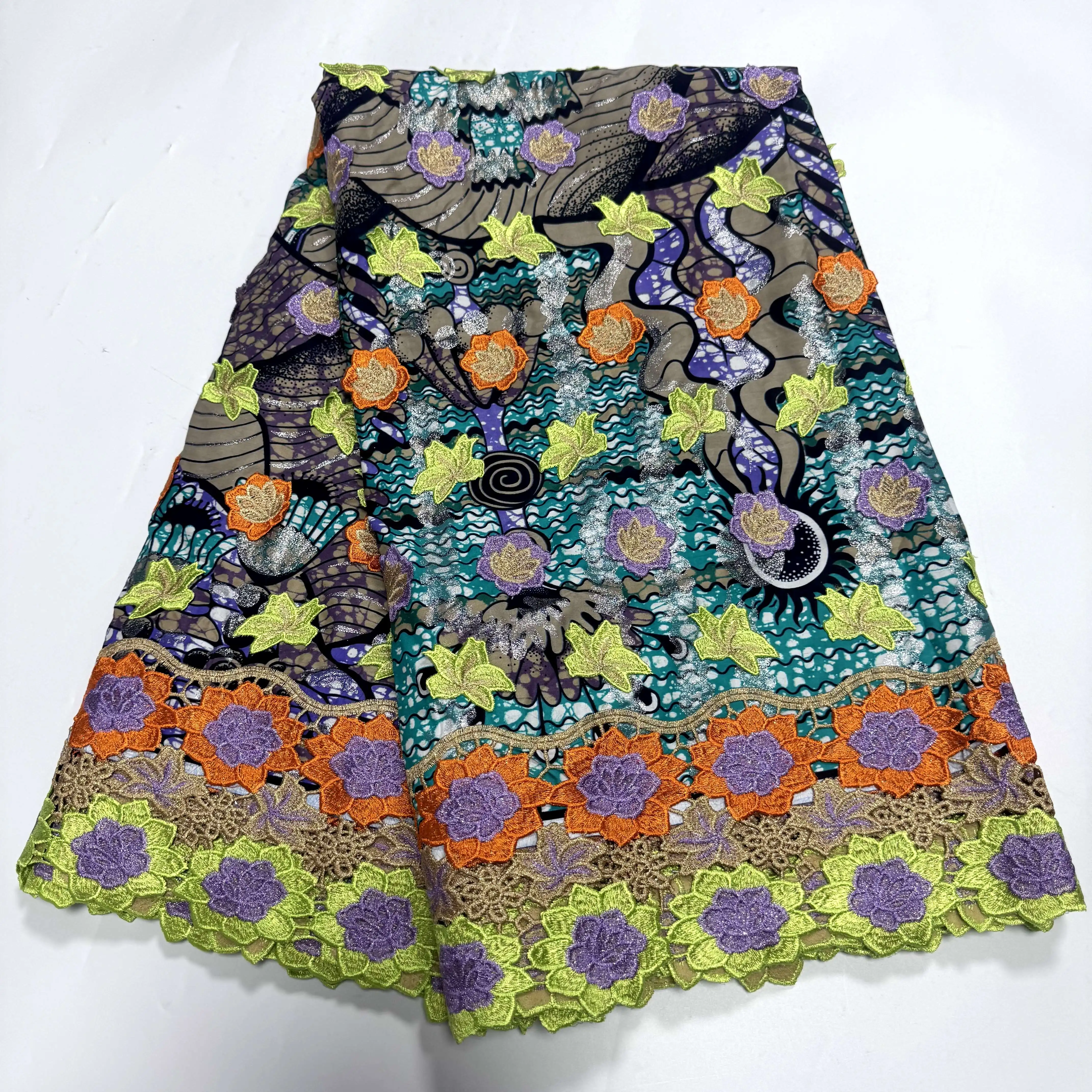 Elegant Nigerian 100% Cotton Soft Wax Lace 3D Flower Embroidery Cord 5Yards DIY Party Dress Material
