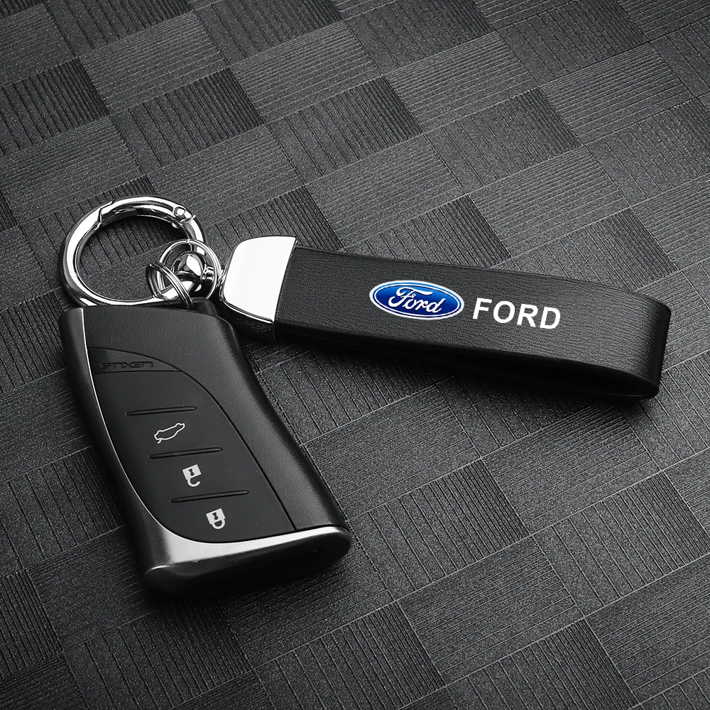 

Car Luxury Leather Logo Keychain Key Rings Key Holder Accessories For Ford Focus Mk2 MK3 MK7 MK4 Fiesta Ranger Mustang Kuga GTD