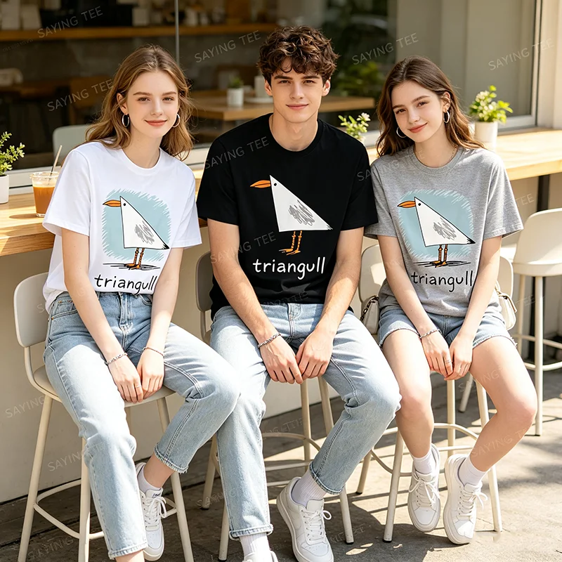 Triangull Dreieck Möwe Vogel Wortspiel Lustiges Strand-T-Shirt Y2k Vogelkunst Grafik-Bekleidung Weiche Baumwolle Kurzarm-T-Shirts Neuheit – Detail 5