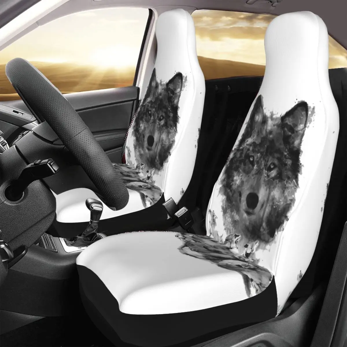 

Wolf Car Seat Cover Custom Printing Universal Front Protector Accessories Cushion Set