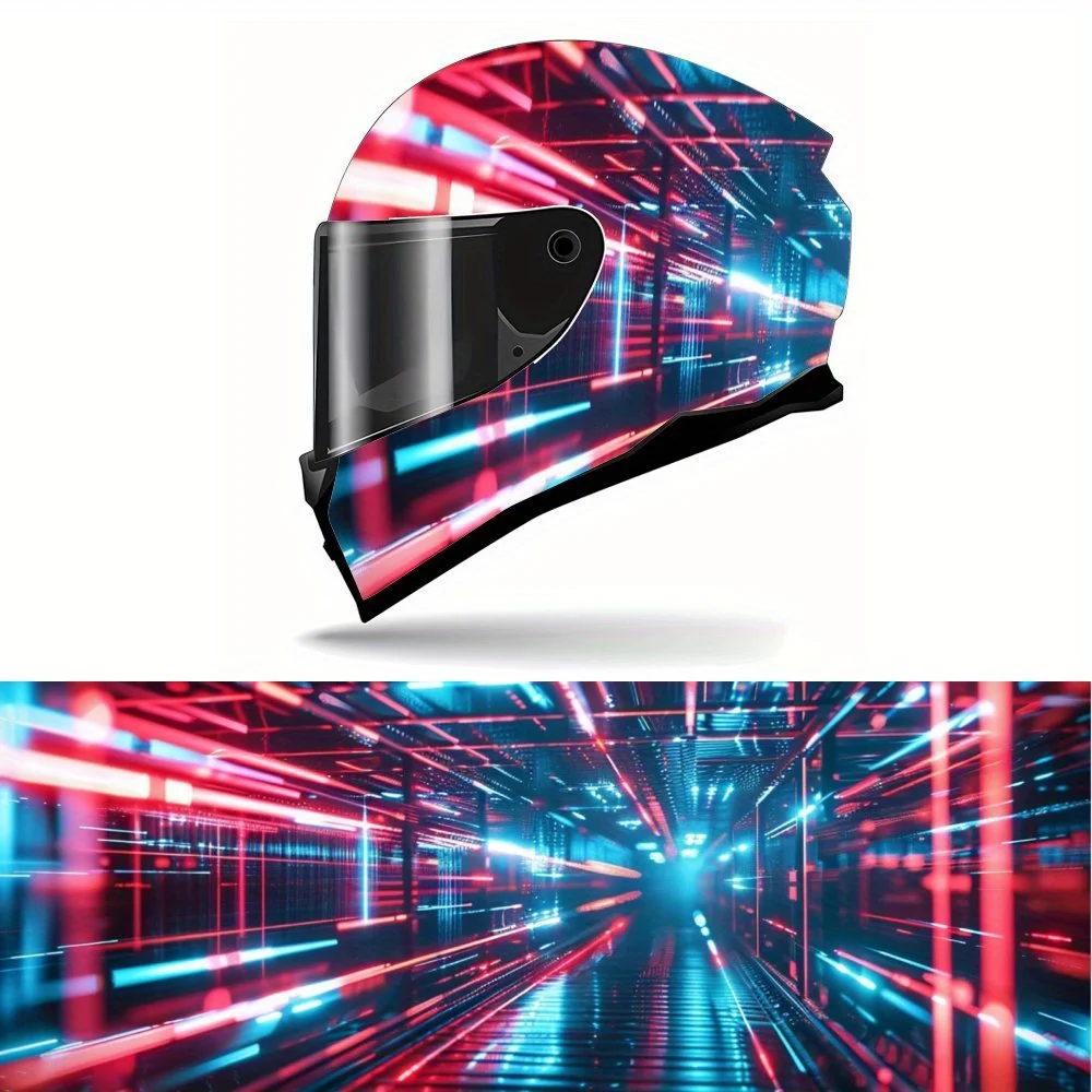 

Full Face Helmet Decals with red and blue light tunnel pattern - Durable and Waterproof PVC, self-adhesive Motorcycle Racing Hel
