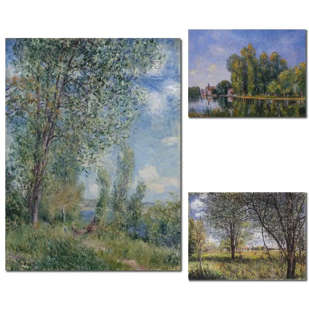 Pintura al óleo clásica de paisaje de Riverbank, obra de arte de Alfred Sisley, Repro pintado a mano sobre lienzo para decoración de pared de salón