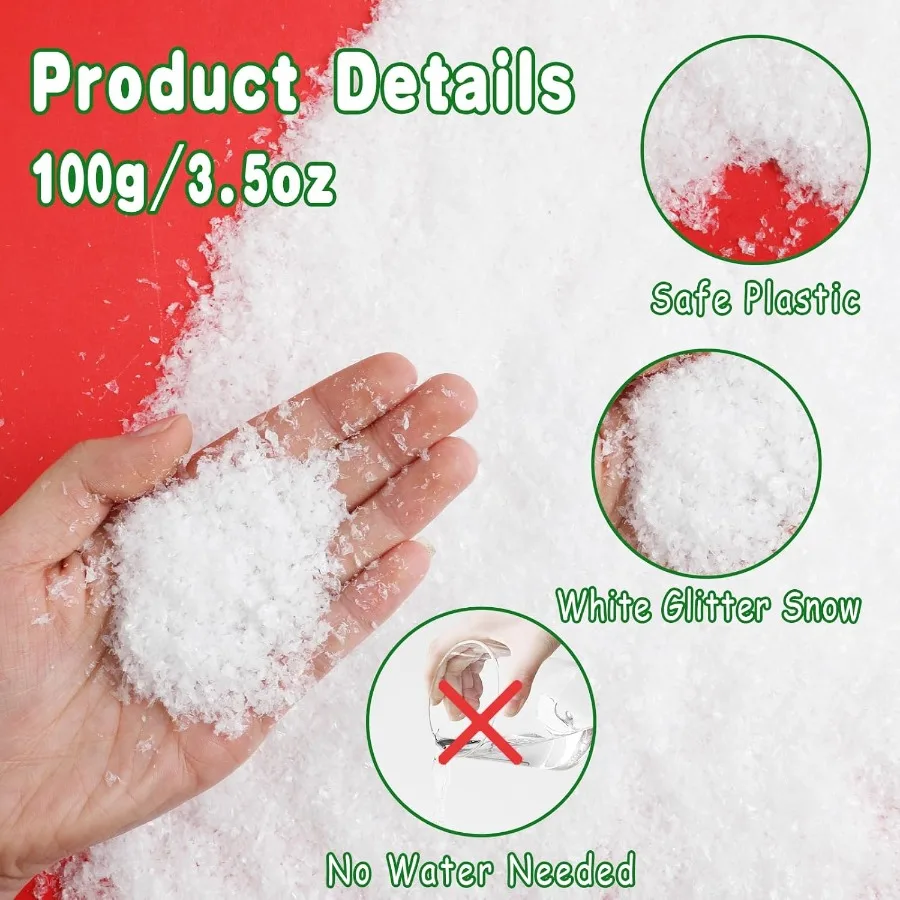Artificial Snow Powder Glitter Dry Snowflake for Christmas Village Craft Winter Decoration Party Supply 100g 3.6oz Perfect for