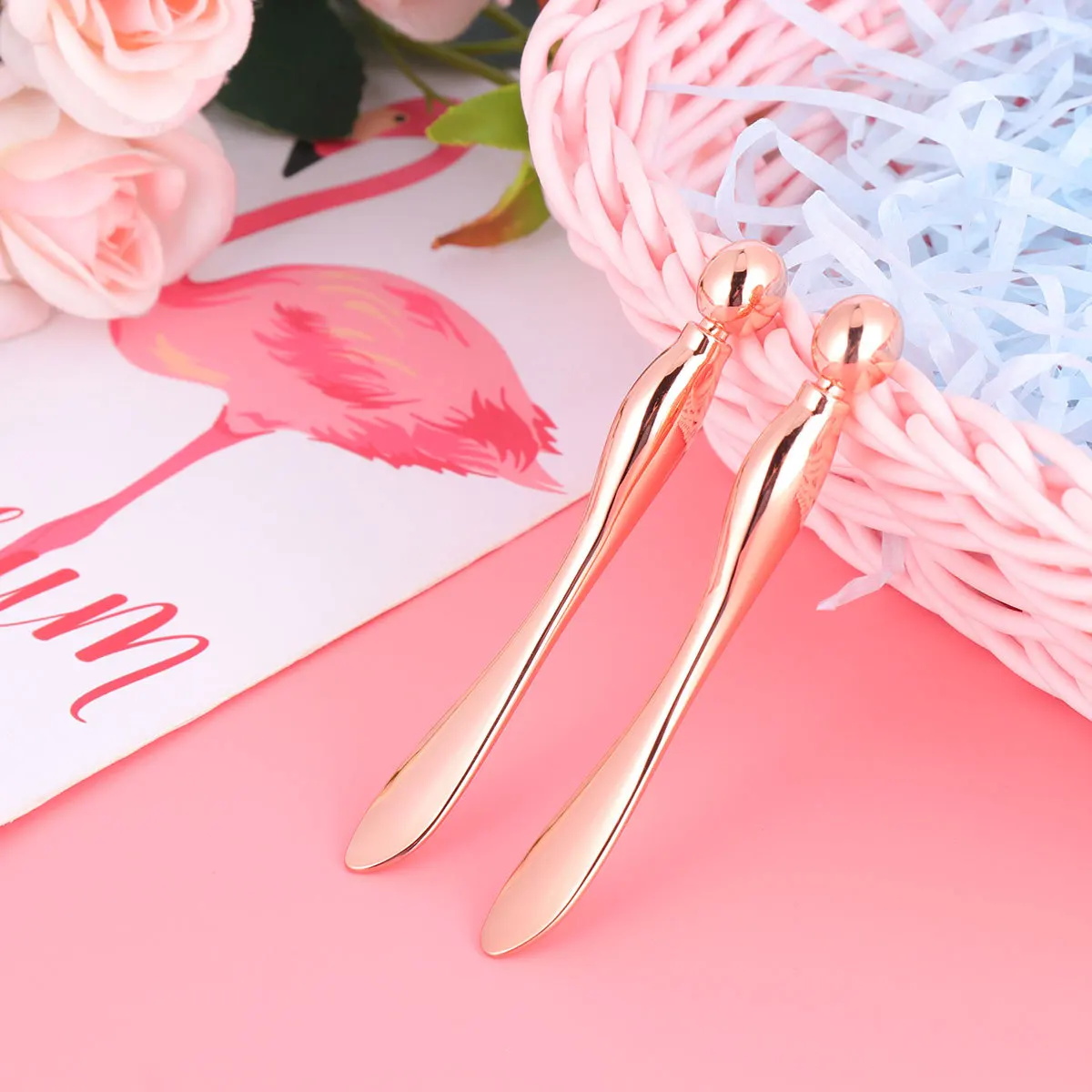 2pcs Eye Cream Alloy Dual-End Beauty Tool Portable Mini Spoon For Facial Skincare Rose Gold Smooth Skin Care